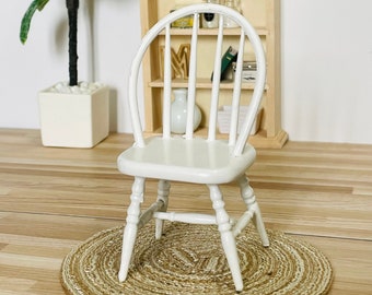 1:12 Scale Miniature Solid Wood Windsor Back Chair, Dollhouse Furniture Dining Chair