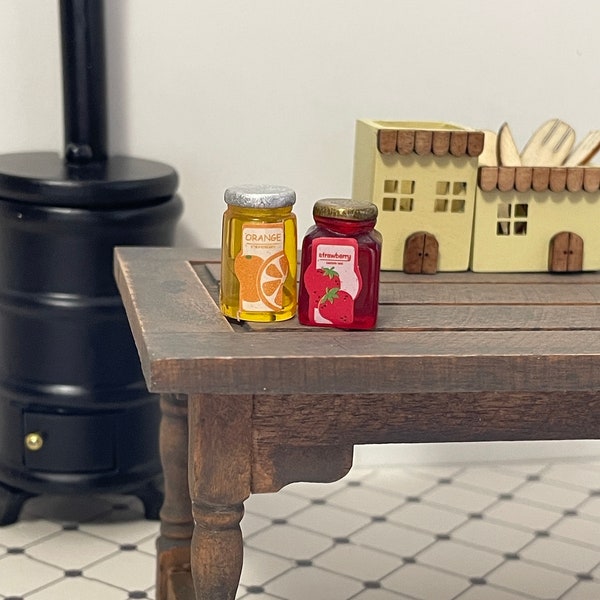 1:12 Scale Miniature Kitchen Set of 2 Strawberry & Orange Jams , 1/12 Dollhouse Kitchen Accessories