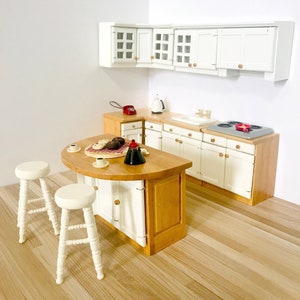 1:12 Scale Miniature Moon Shape Kitchen Island, Dollhouse Furniture Kitchen Side Table