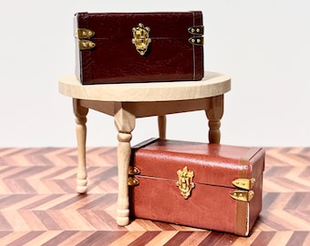 1/12 Scale Dollhouse Miniature Leather Trunk Storage Chest