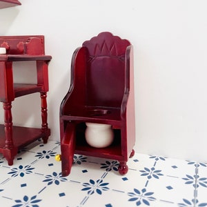 1:12 Dollhouse Miniature Washroom Victorian Style Mahogany  Toilet W/Openable Seat, 1/12 Doll House Washroom Vintage Toilet