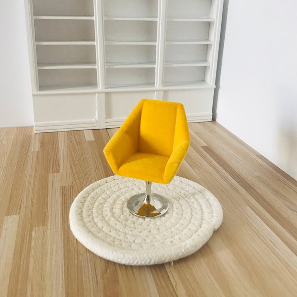 1: 12 Échelle Maison de poupée Miniature Moderne Velours Swivel Chair, 1/12 Maison de poupée Midcentury Furniture Swivel Chair