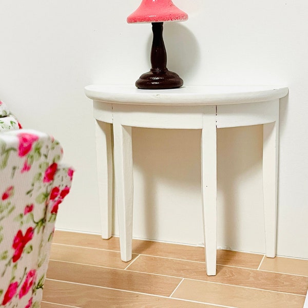 1:12 Scale Miniature Half Moon Console Table-White, 1/12 Dollhouse Furniture Display Hallway Table Plant Stand