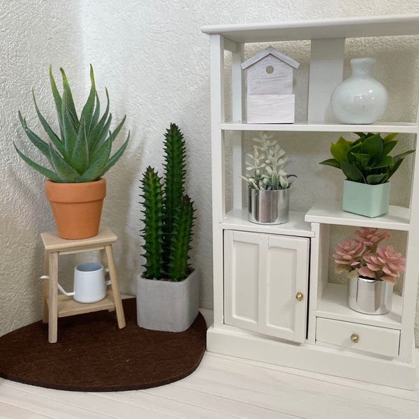 1:12 Scale Dollhouse Miniature White Display Shelves W/Drawer , 1/12 Doll House Furniture Shelving Display Cabinet