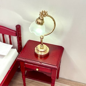 1:12 Dollhouse Miniature Arched Gold Table Lamp W/Flower Shape Shade ,1/12 Doll Accessories Vintage Table Lamp