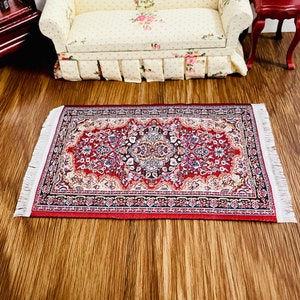 1:12 Scale Miniature Hand-Woven Carpet-Red, 1/12 Dollhouse Furniture Floor Rug