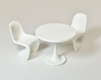 1:24 Miniature Design Collection Mid-century S Shape Chair-White, 1/25 Dollhouse Diorama Midcentury Modern Tulips Table