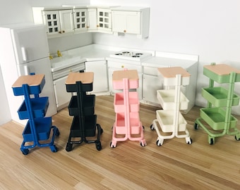 Full Colour Restock 1:12 Scale Miniature Multi-colour Utility Carts, 1/8 Dollhouse Furniture Storage Carts