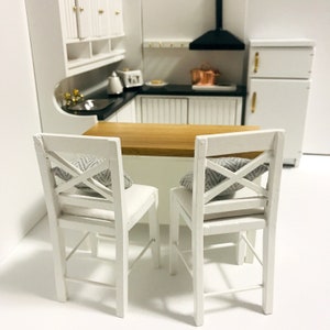1:12 Scale Dollhouse Miniature 3PC Wooden Kitchen Island Table and High Chair Set,1/12 Dollhouse Furniture Dining Bar Stool Chair/Set image 9