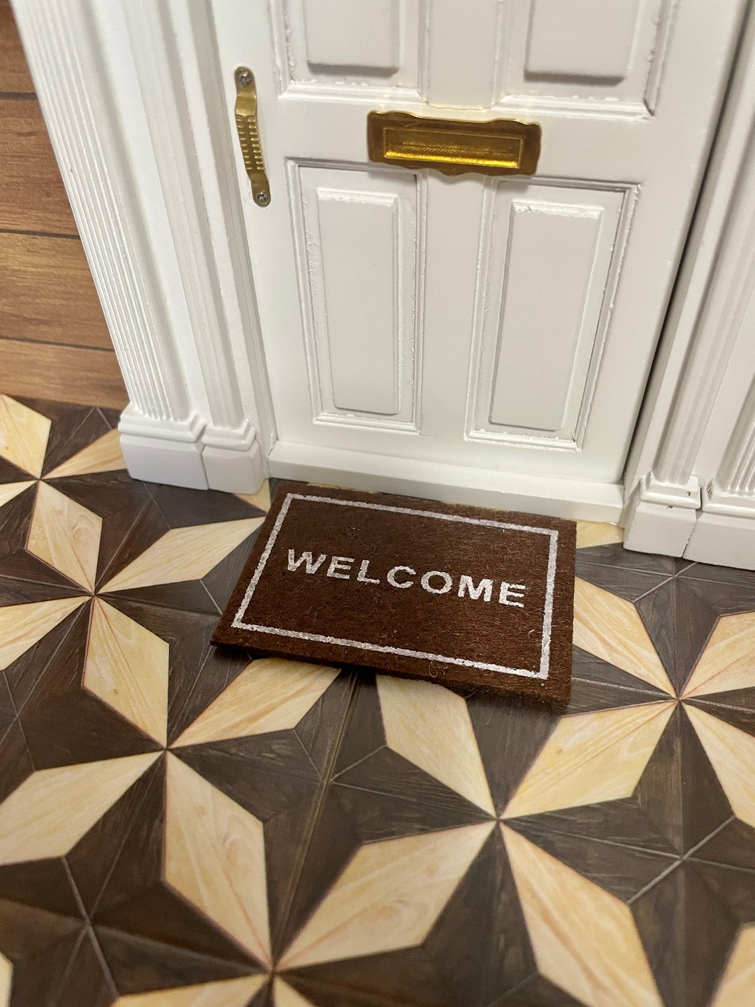 1:12 Scale Miniature “WELCOME” Rug-brown, 1/12 Dollhouse Furniture Door ...