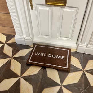 1:12 Scale Miniature “WELCOME” Rug-Brown, 1/12 Dollhouse Furniture Door Mat/Carpet