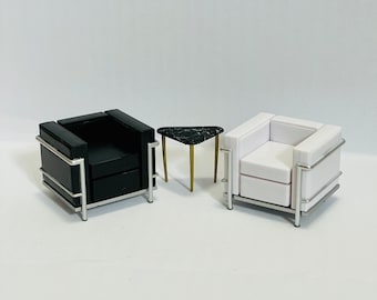 1:24 Miniature Design Collection Cube Sofa-White/Black, 1/20 Dollhouse Diorama Midcentury Modern Chair Sofa