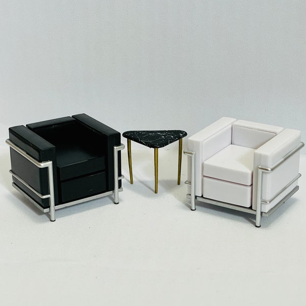 1:24 Miniature Design Collection Cube Sofa-White/Black, 1/20 Dollhouse Diorama Midcentury Modern Chair Sofa