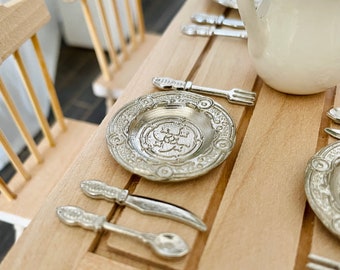 1:12 Scale Dollhouse Miniature 4PC Silverware, 1/12 Doll Dinnerware Tableware Set