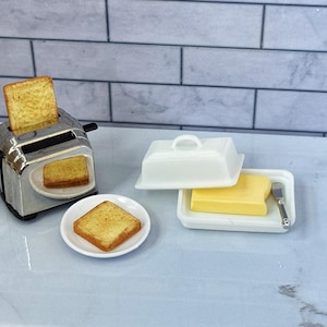 1:12 Scale Miniature Kitchen 4PC Butter Storage Box Knife Set , 1/12 Dollhouse Kitchen Breakfast Butter Container Spread Knife