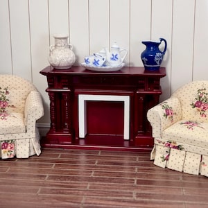 1:12 Dollhouse Miniature Red Mahogany Wooden Fireplace , 1/12 Doll Furniture Christmas Fireplace