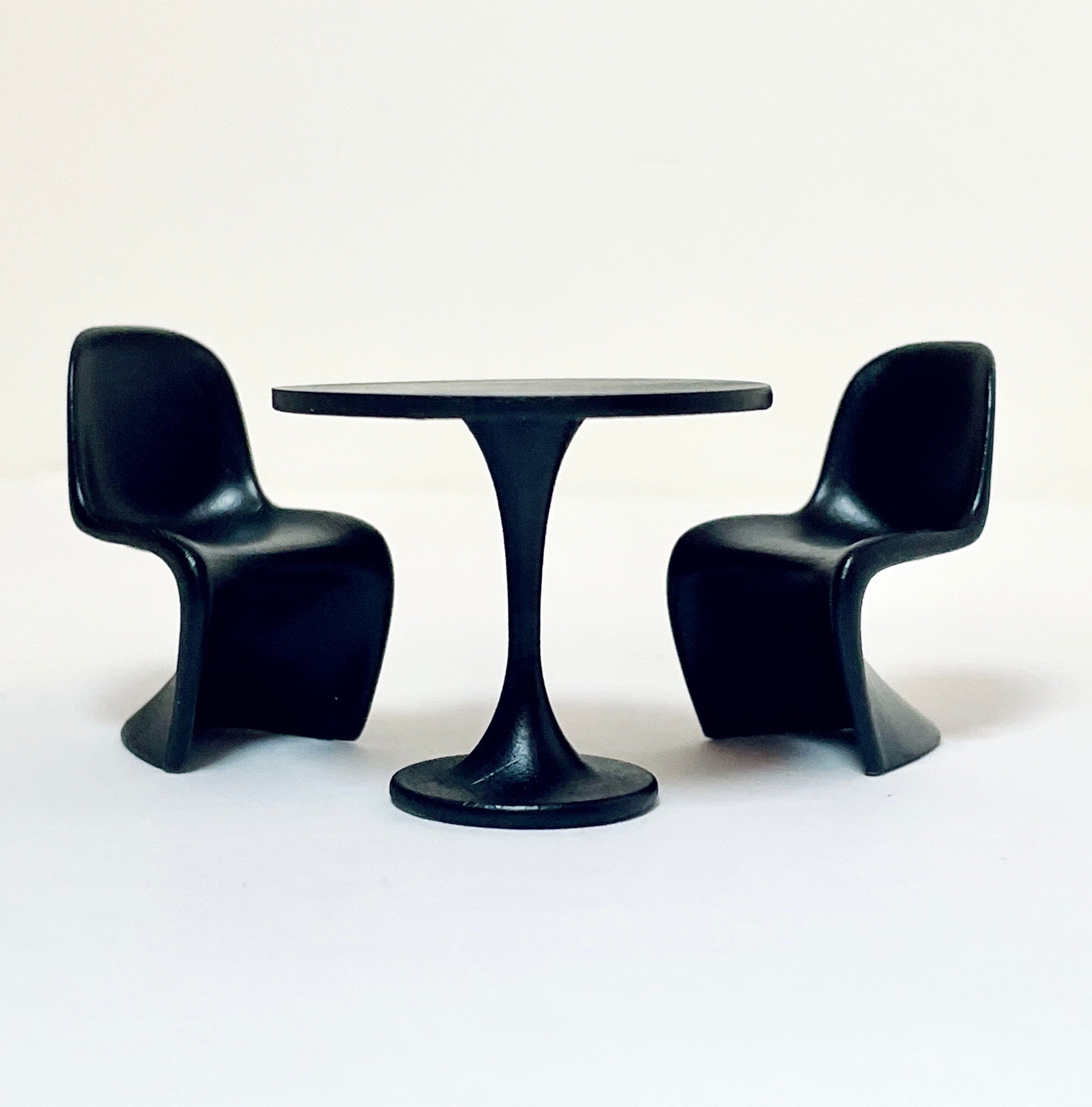 1:24 Miniature Design Collection Mid-century S Shape Chair-Black, 1/25 Dollhouse Diorama Midcentury Modern Tulips Table