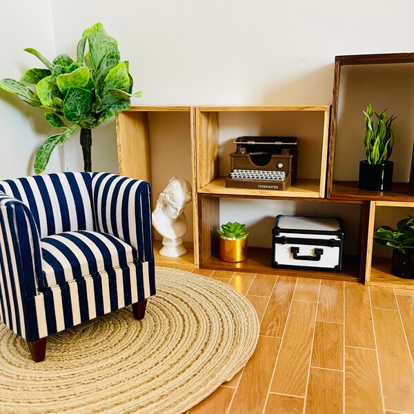 1:12 Scale Dollhouse Miniature Premium Navy Striped Sofa Armchair Upholstery , 1/12 Doll house Furniture Accent Chair