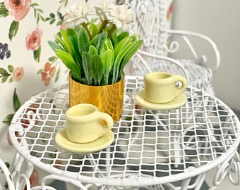 1：12 Scale Dollhouse Miniature Yellow Ceramic Tea Cup Saucer Set, 1/12 Scaled Mini Coffee Mug