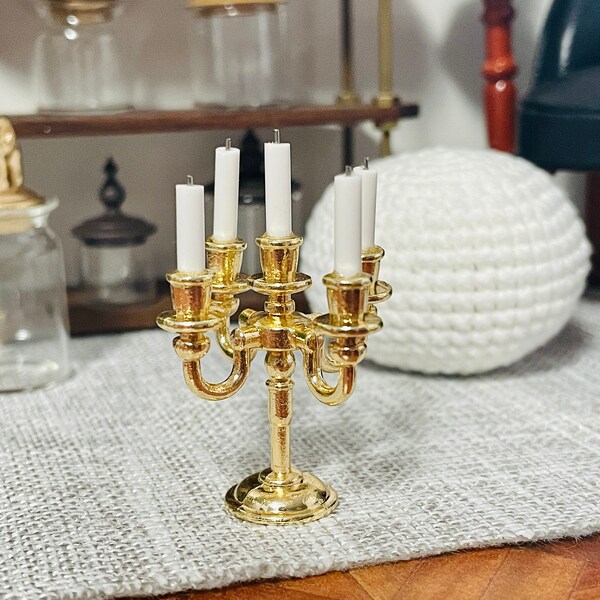 1:12 Scale Dollhouse Miniature 5 Arms Metal Candelabra , 1/12 Doll Accessories Candlestick Holder Stand Decoration