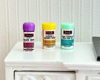 1/12 Scale Dollhouse Miniature Nutrition Vitamin Supplements Bottles