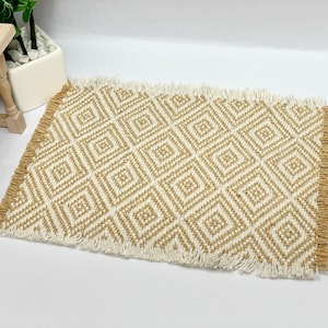 1/12 Scale Miniature Dollhouse Rug Linen & Cotton Diamond Carpet