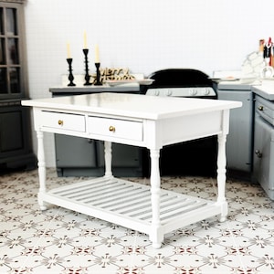 Dollhouse Miniature Kitchen Prep Table: 1/12 Scale Farmhouse Furniture