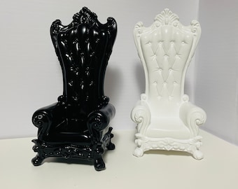 1:6 Miniature High Back Upholstered Single Throne Chair-Black/White, 1/8 Dollhouse 12 Inches Doll Furniture Diorama Figure Display