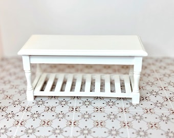 Mesa de preparación de cocina en miniatura para casa de muñecas a escala 1:12, mesa de comedor blanca para muebles de casa de muñecas (1/12)