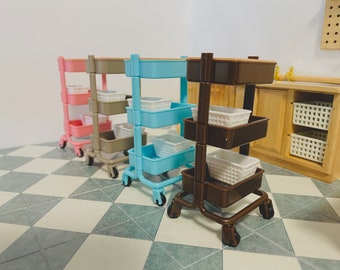 1:12 Scale Miniature Multi-colour Utility Carts, Dollhouse Furniture Storage Carts