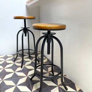 1:6 Miniature Wood & Metal Height Adjustable Bar Stool, 1/6 Dollhouse 12 Inches Doll Furniture Dining Chair