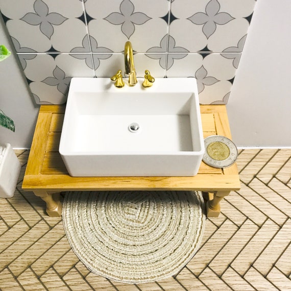 1:6 Scale Dollhouse Miniature Bathroom Sink  Matching Faucet