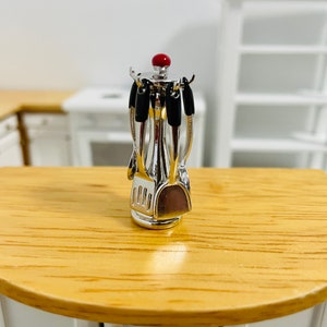 1:12 Scale Dollhouse Miniature 6PC Stainless Steel Utensil Set W/Holder, 1/12 Dollhouse Kitchen Accessories Cooking Tools