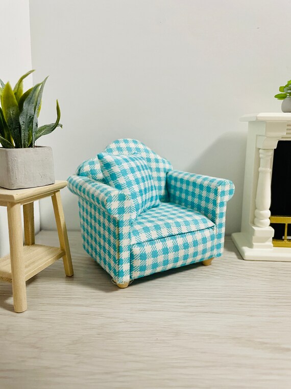 1/12 skala Sofa Sessel Couch Puppenhaus Miniatur Möbel Zubehör Blau 