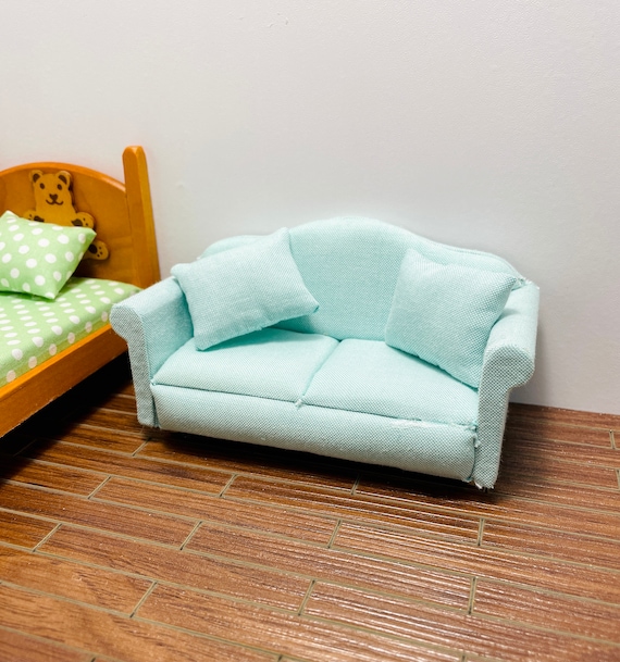 Dollhouse Miniature Sofa: 1/12 Scale Aqua Green Couch With