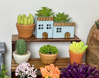 Poppenhuis miniatuur handgemaakte huisvormige decoratieve doos-blauw, 1:12 1/6 popaccessoires decor keukenhouder opslagcontainer vaas plantenbak