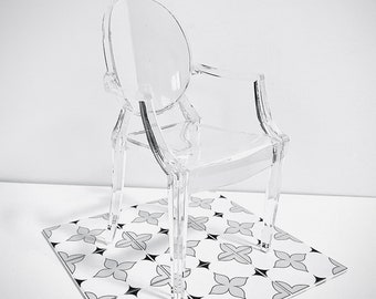 1:6 Miniature Transparent Ghost Chair with Arms - Dollhouse Furniture