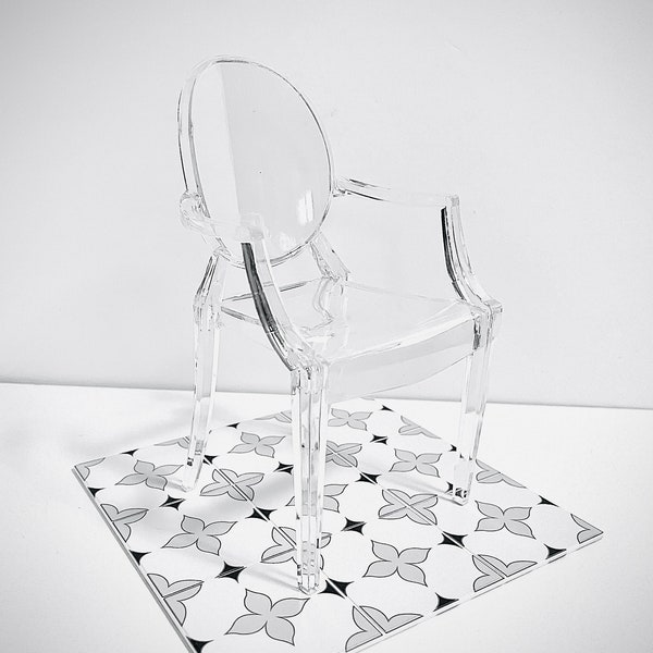 1:6 Miniatur Ghost Chair W/Arme -Transparent, 1/6 Puppenhaus 12 Zoll Puppenmöbel Esszimmer / Frisiertisch Stuhl
