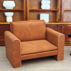 1/12 Scale Dollhouse Miniature Armchair Modern Orange Faux Leather Sofa