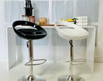 1:6 Miniature Round Seat Swivelable Bar Stool-Black/White, 1/6 Dollhouse 12 Inches Doll Furniture Modern High Dining Chair