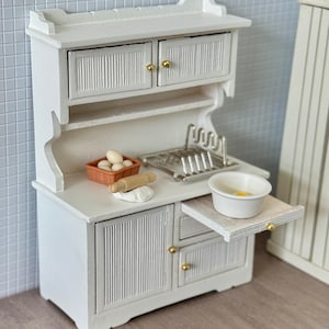 1:12 Scale Dollhouse Miniature Country Style Hoosier Cabinet Hutch W/Pull-Out Board, 1/12 Doll Farm house Furniture Cupboard Kitchen Storage