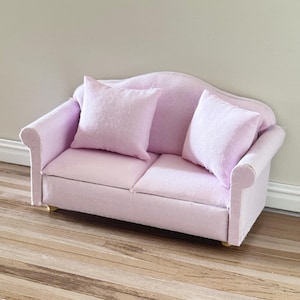 1:12 Scale Dollhouse Miniature Pink Sofa 2 Seaters W/Cushions, 1/12 Doll house Furniture Double Seater Love seat