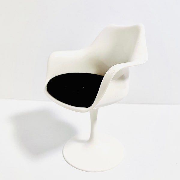 1:6 Miniature Tulip Chair W/Arms -White&Black, 1/6 Dollhouse Midcentury Modern Accent Arm Chair