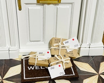 1:12 Scale Miniature 6PC Mail Parcels - Christmas Gift Decor , 1/12 Dollhouse Delivery Package Boxes Post Cards