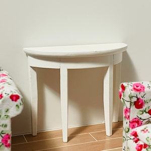 1/12 Scale Miniature White Half Moon Console Table: Dollhouse Furniture
