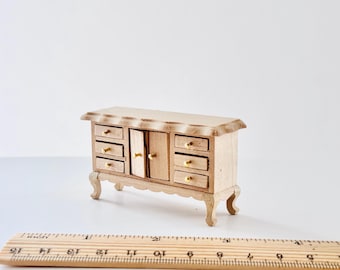 Cómoda en miniatura DIY sin pintar a escala 1:24, muebles sin terminar para casa de muñecas 1/24, cajones para dormitorio y sala de estar (escala de media pulgada)