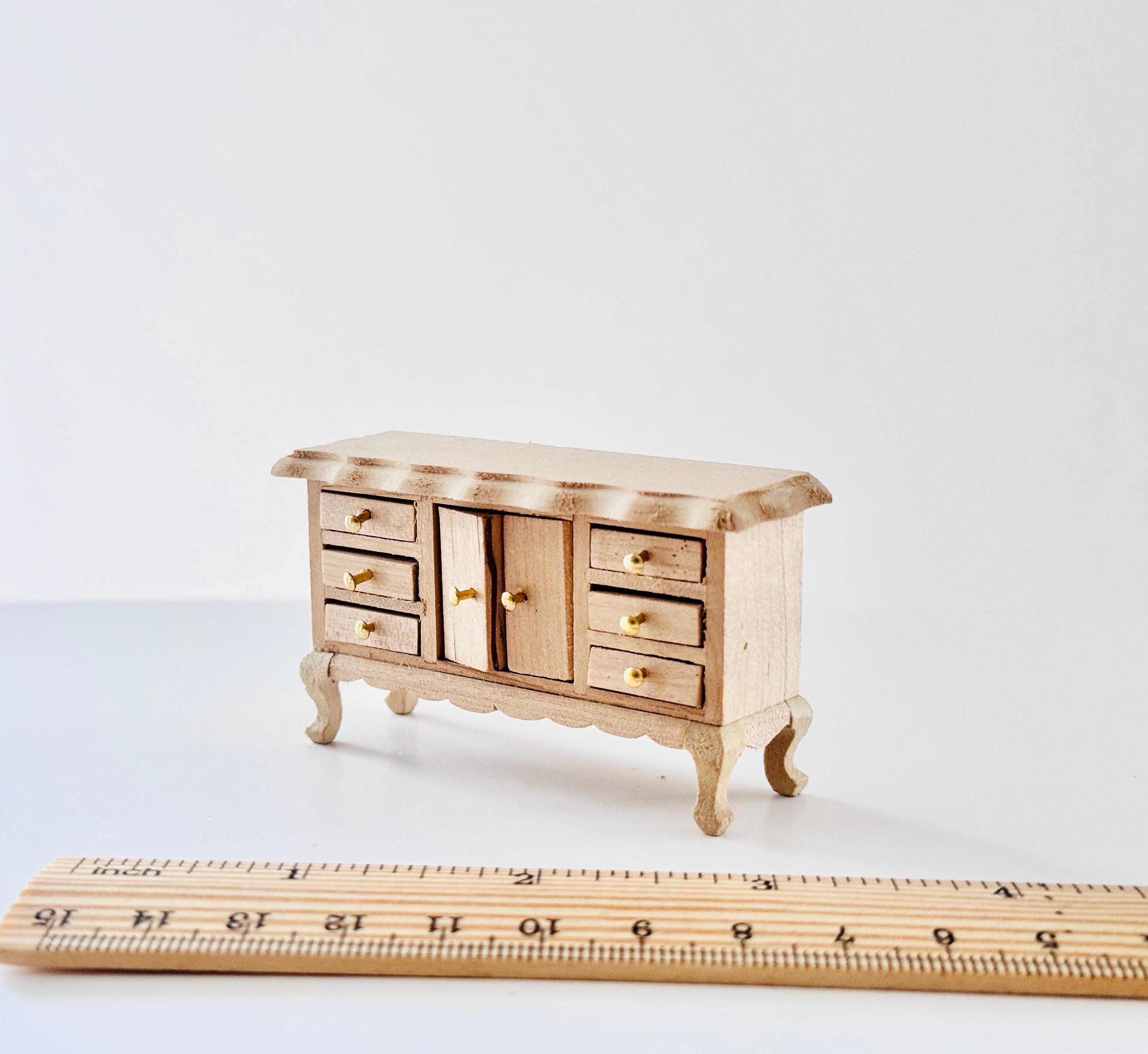 1:24 Scale Miniature DIY Unpainted Dresser, 1/24 Dollhouse Unfinished Furniture Bedroom Living room Drawers （Half Inch Scale）