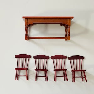 1:12 Scale Dollhouse Miniature Wooden Dining Table & Chair Set, 1/12 Dollhouse Stained Kitchen Dining Chair Set