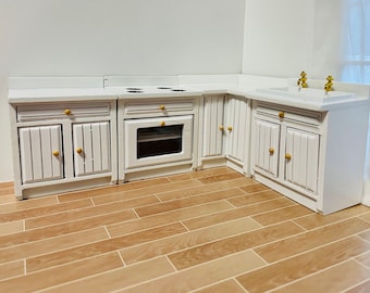 Ensemble d&#39;armoires de cuisine miniatures à l&#39;échelle 1:12, 4 pièces - Blanc, ensemble d&#39;armoires de cuisine/appareils électroménagers de meubles de maison de poupée 1/12
