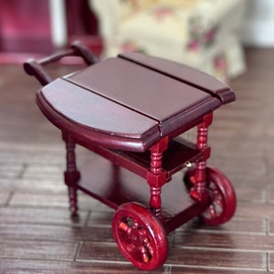 1:12 Miniaturowy domek dla lalek w stylu wiktoriańskim, mahoniowy wózek barowy/rozkładany stół, 1/12 Domek dla lalek, zabytkowe meble do jadalni